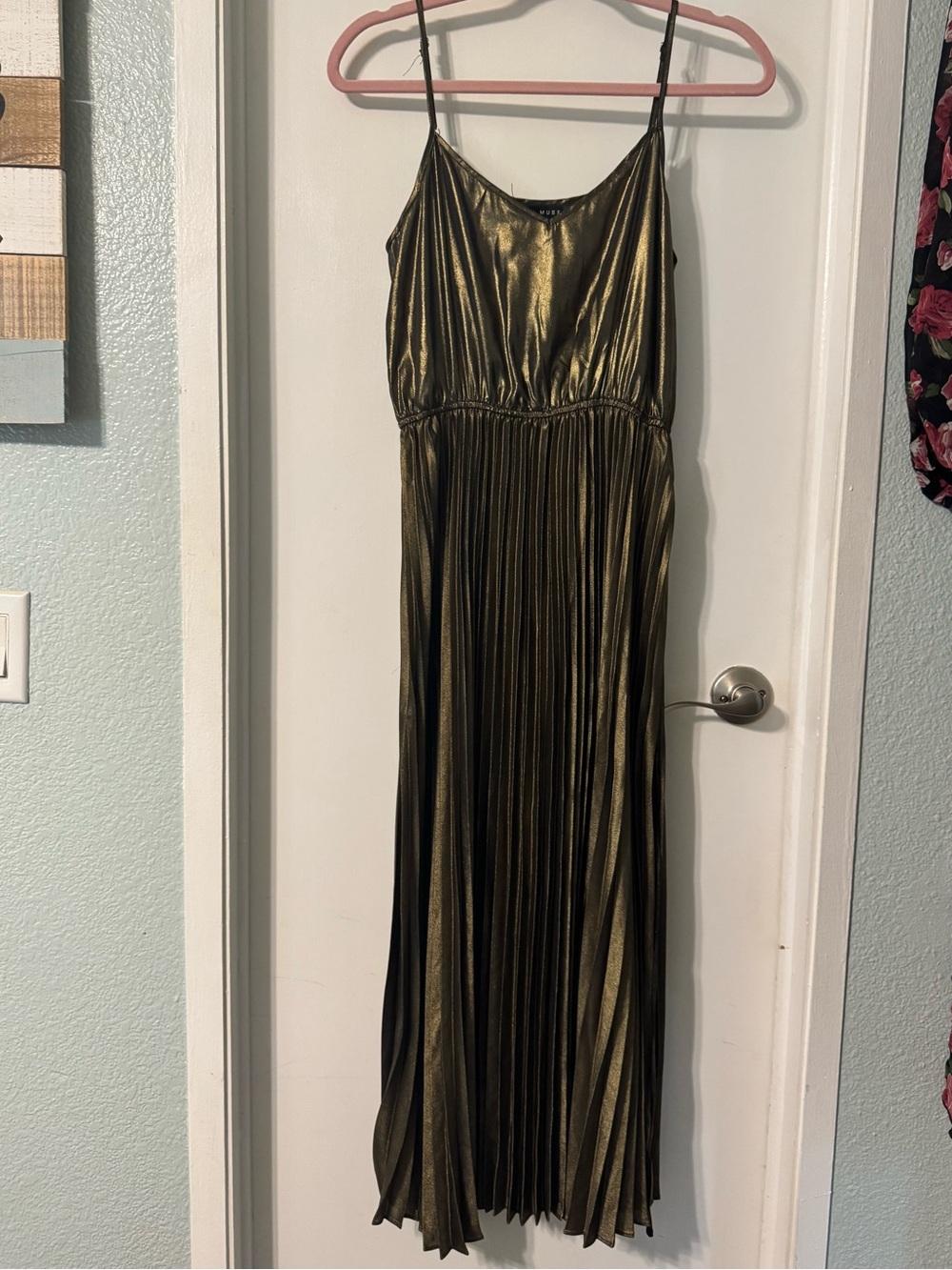 Metallic Gold Pleated Dress